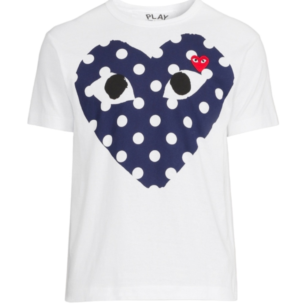 Comme des Garcons Kids Polka Dot Heart T-Shirt - White and Navy